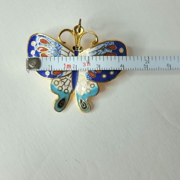 Vintage gold multicolored cloisonne butterfly brooch - Picture 4 of 5
